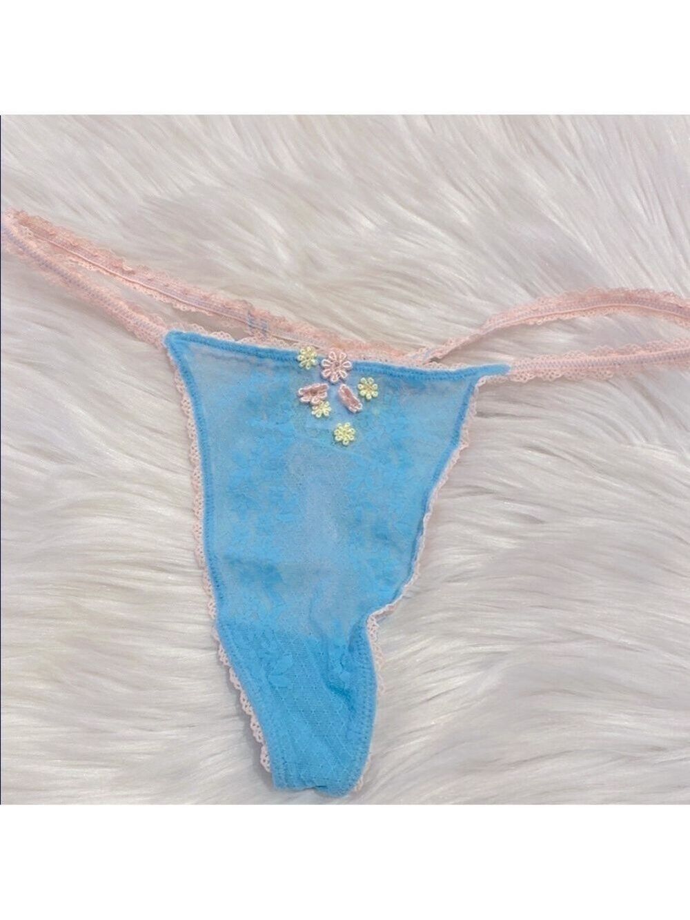 Victoria’s Secret Y2K baby pink & blue daisy micro mesh thong